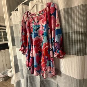 Floral Pink and Blue Blouse